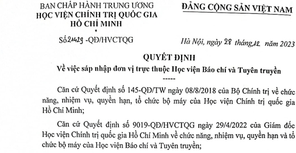 Chính thức sáp nhập Viện Báo chí và Khoa Phát thanh - Truyền hình thành Viện Báo chí - Truyền thông  